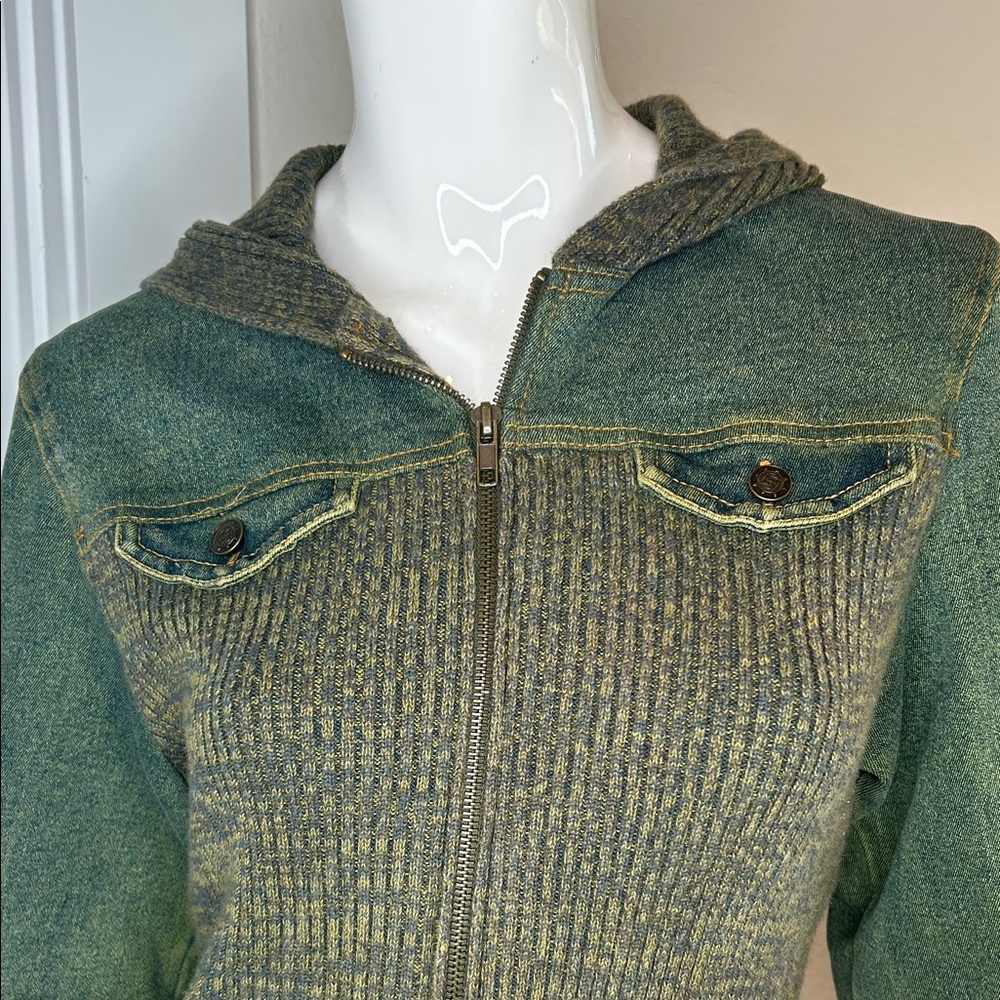 Ruff Hewn Olive Green Hooded Zip Cardigan Jacket - Picture 2 of 12